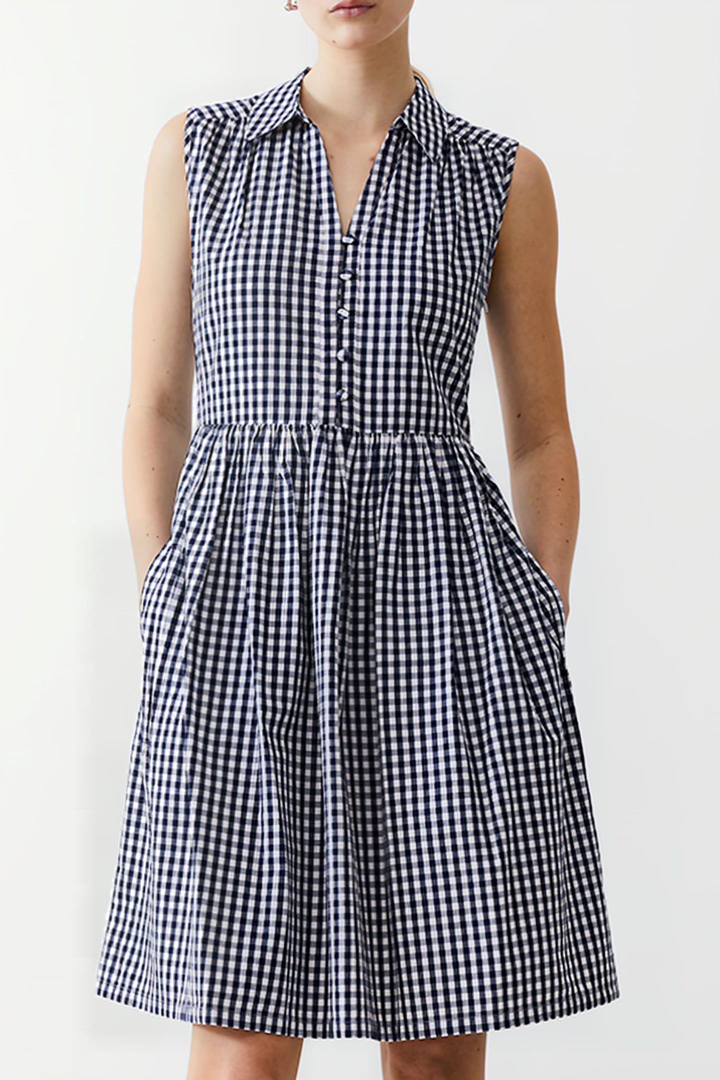 SLESS SMOCK GINGHAM DRESS KNEE DK NAVY/WHITE 1
