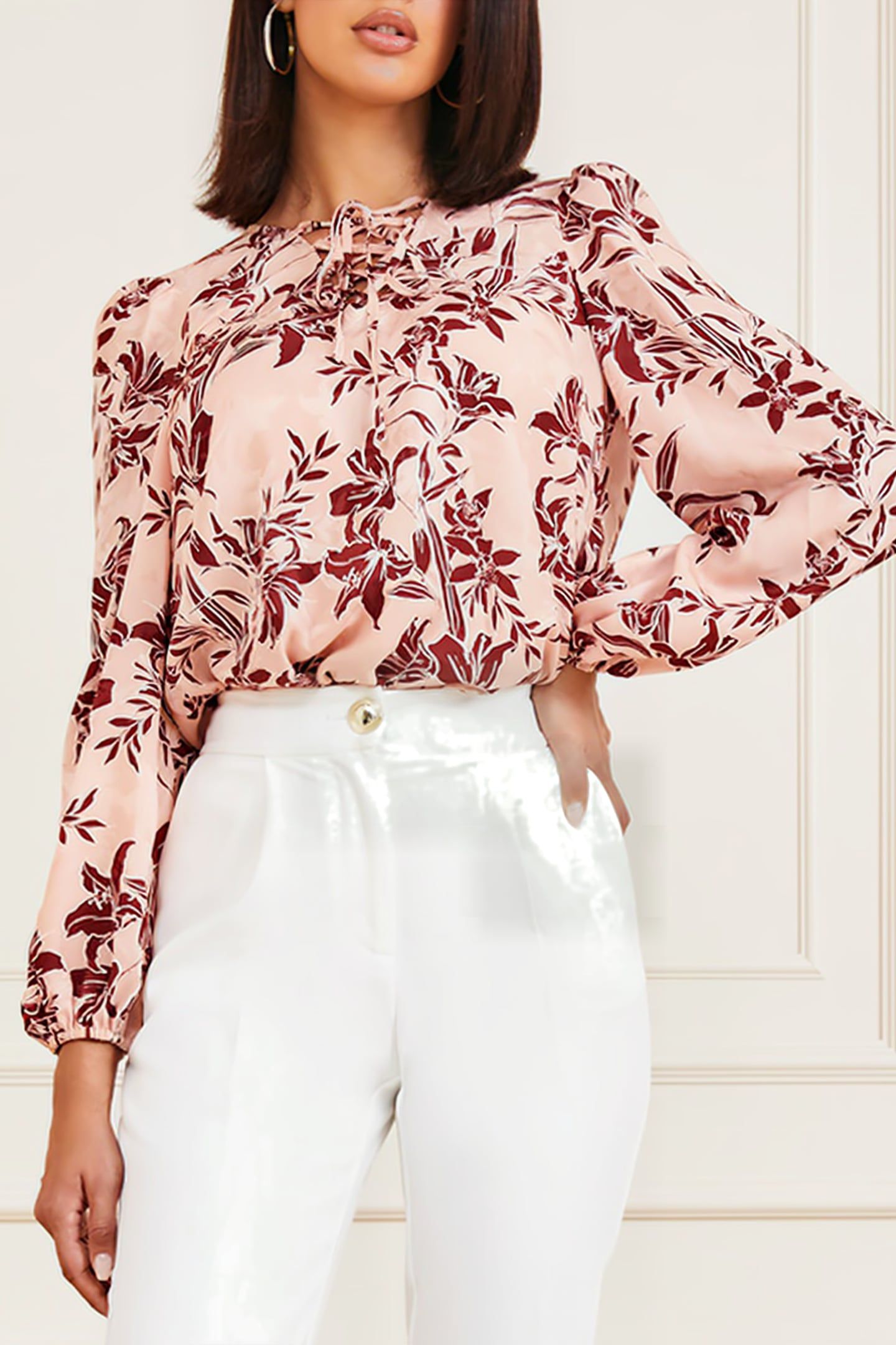 MARCIANO BY GUESS SUNBURST LACEUP BLOU BLOUSE BLUSH 1