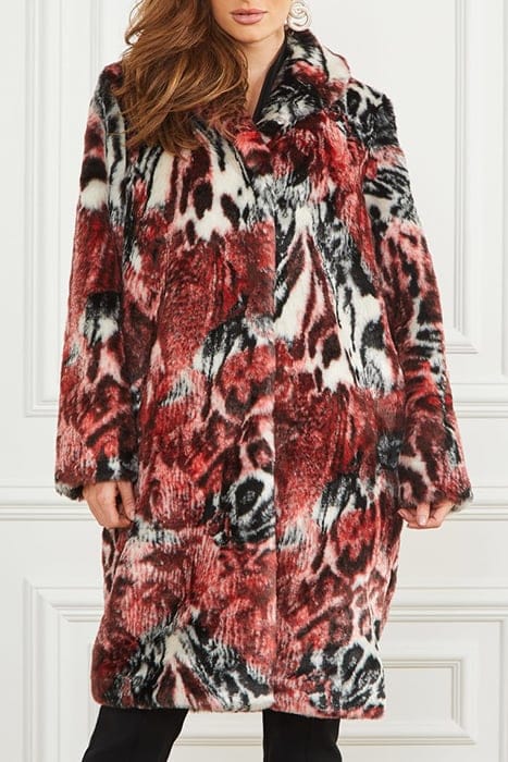 MARCIANO BY GUESS BELLE FAUX FUR COAT LEOPARD ROSE PRINT 1