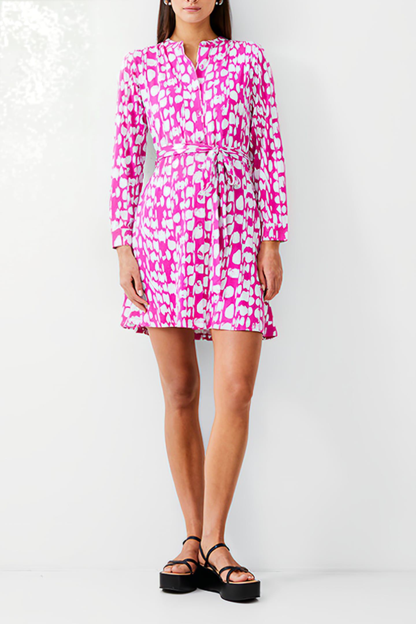 RILEY HENLEY DRESS KNEE WILD ROSA/IVORY 2