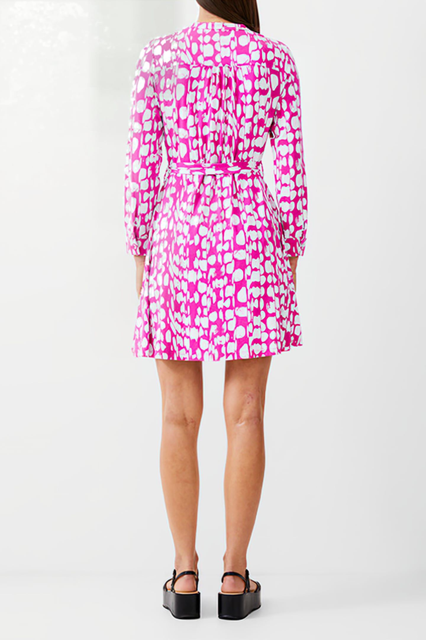 RILEY HENLEY DRESS KNEE WILD ROSA/IVORY 3