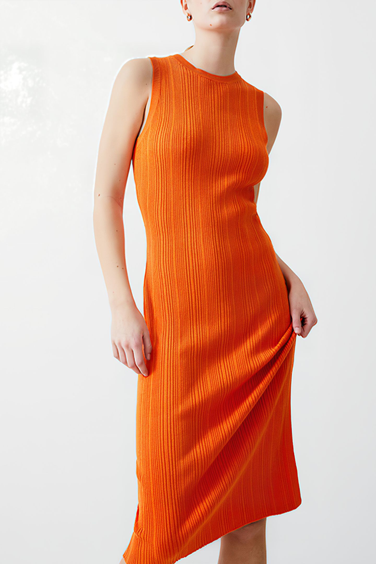 SLEEVELESS KNIT RIB DRESS MIDI MANDARIN 1