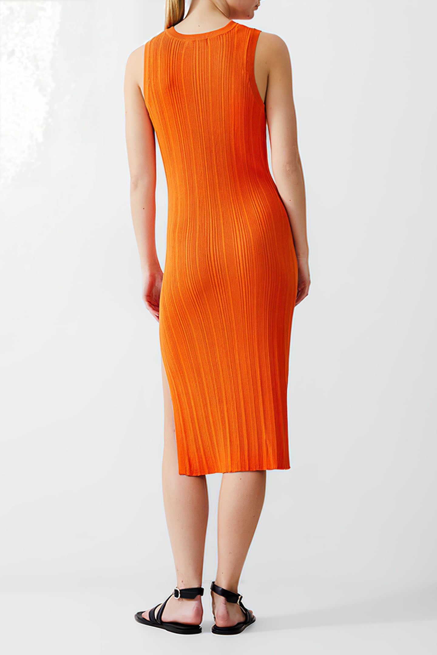 SLEEVELESS KNIT RIB DRESS MIDI MANDARIN 3