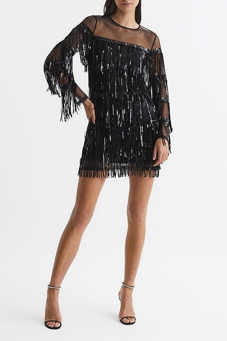 JOSEPHINE FRINGE MINI DRESS — BLACK 2