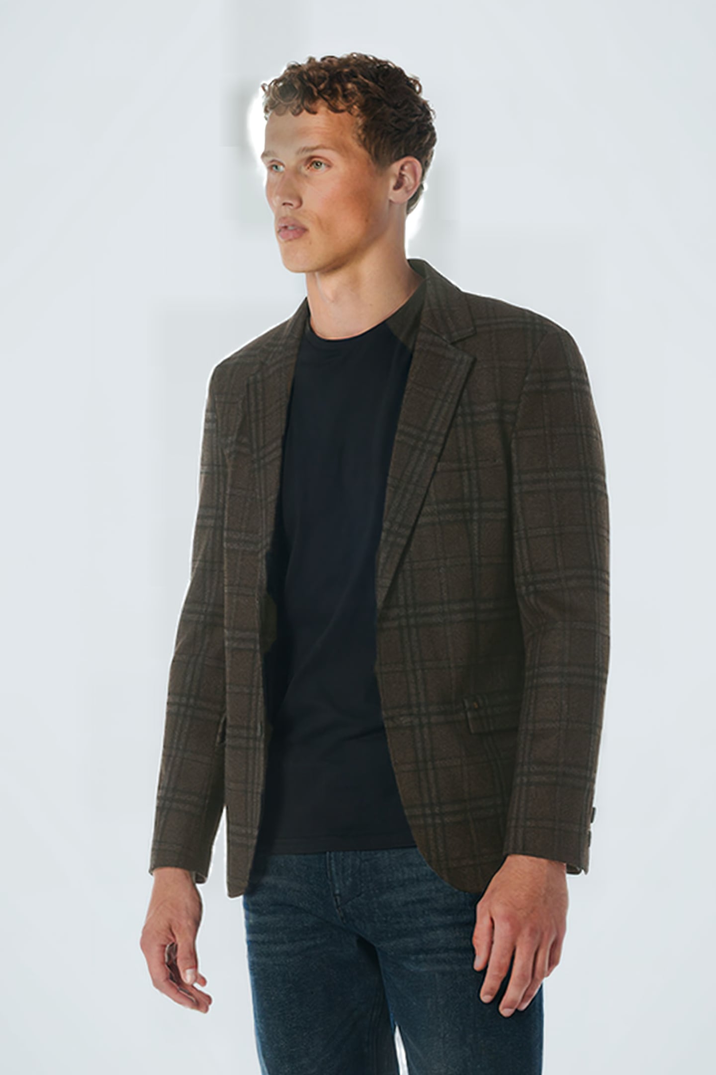 BLAZER JERSEY STRETCH CHECK COFFEE 1