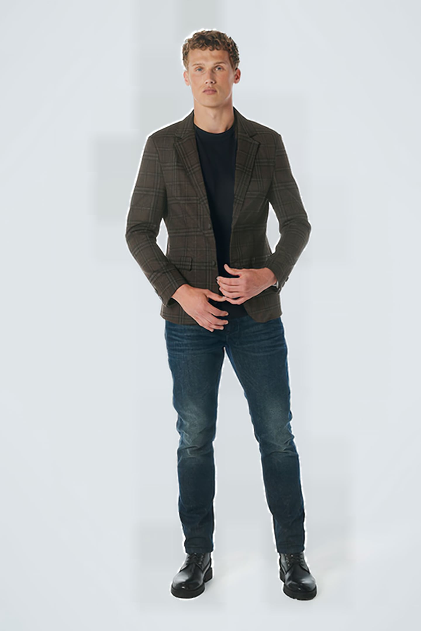 BLAZER JERSEY STRETCH CHECK COFFEE 3