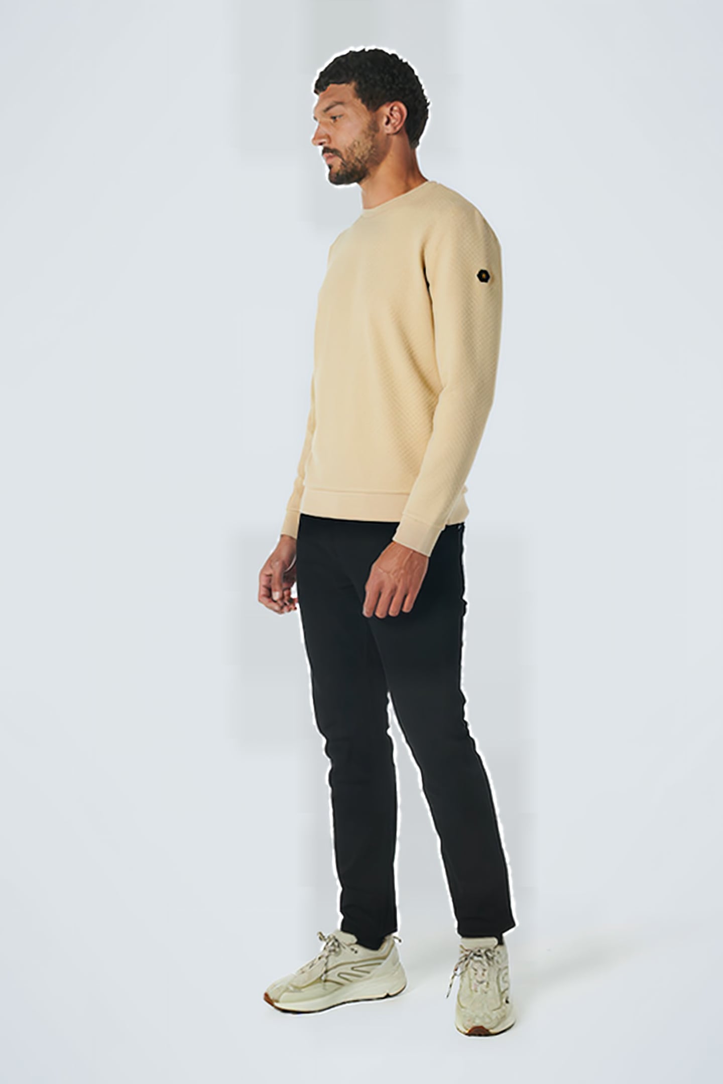 SWEATER CREWNECK DOUBLE LAYER JACQUARD STRETCH STONE 3