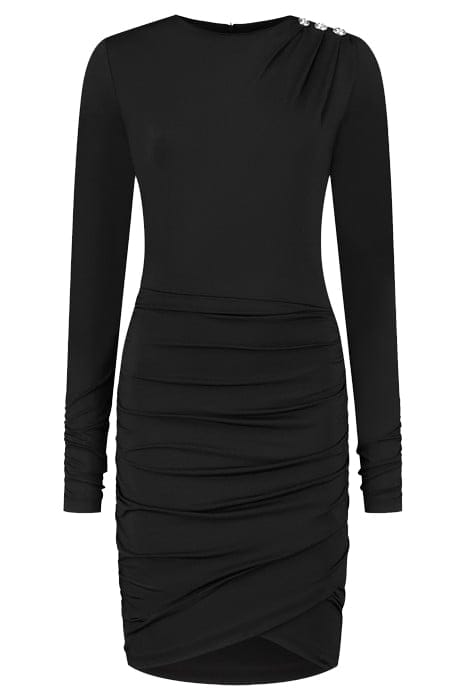 DRAPE SHOULDER DRESS BLACK 1
