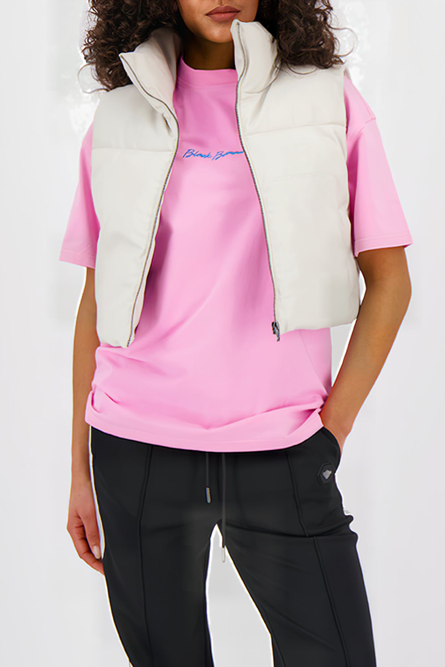 FAUX LEATHER BODYWARMER LIGHT GREY 1