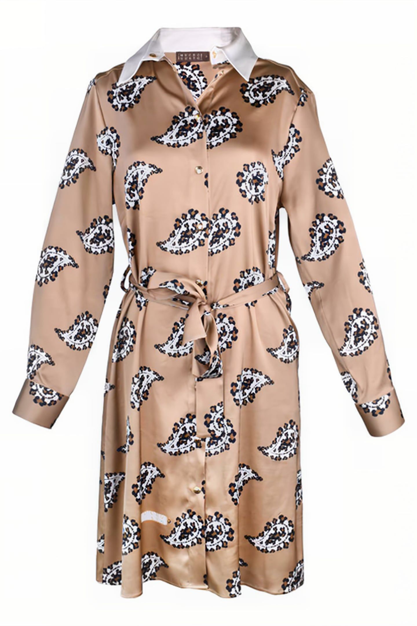 DRESS AVIGNON LEOPARD WHITE COLLAR BEIGE 1