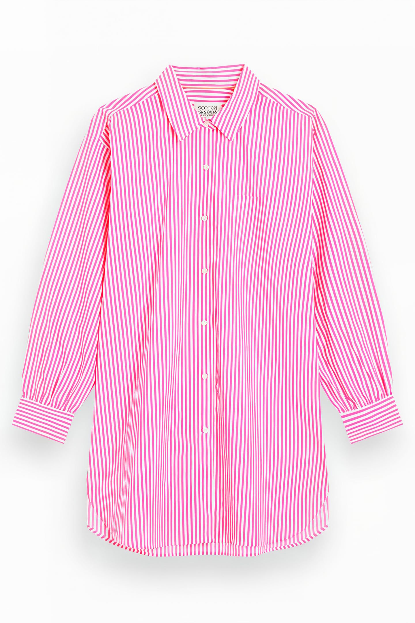 OVERSIZED POPLIN SHIRT IN FLUO PINK /WHITE STRIPE COMBO S 4