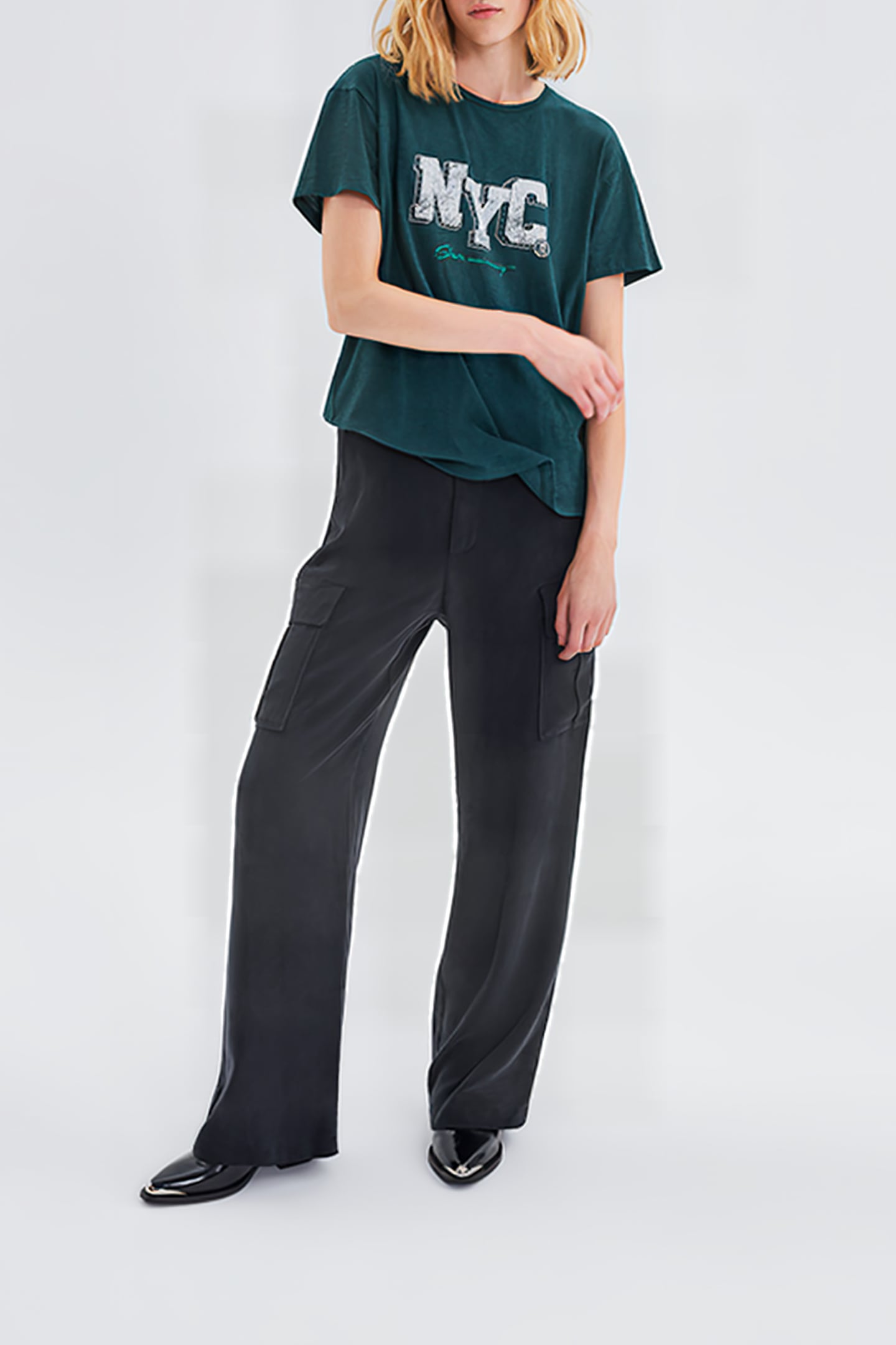 DUCK GREEN ORGANIC T-SHIRT WITH STUDDED SLOGAN 3