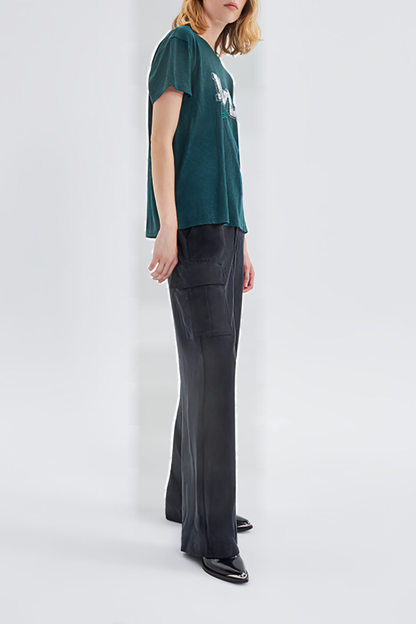 DUCK GREEN ORGANIC T-SHIRT WITH STUDDED SLOGAN 4