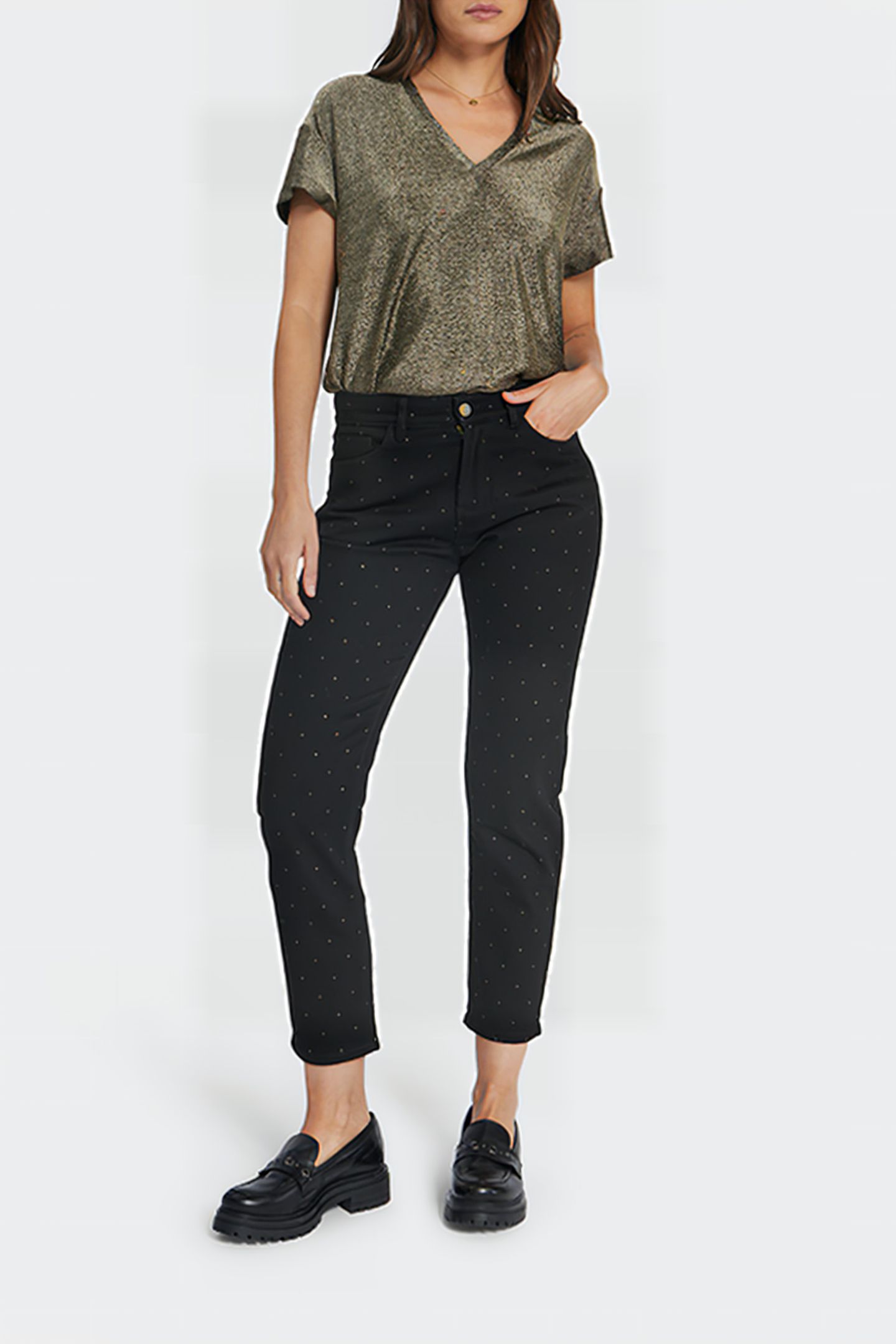 BLACK BOYFIT JEANS WITH GOLD POLKA DOTS 1