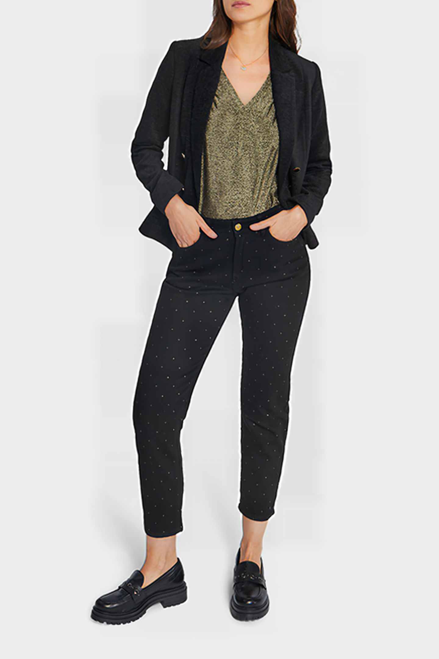 BLACK BOYFIT JEANS WITH GOLD POLKA DOTS 3