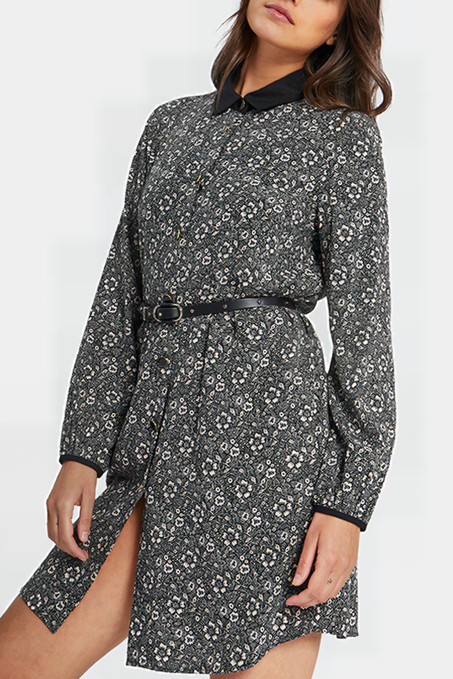 BLACK GRAPHIC FLOWER PRINT SHIRT-DRESS 4