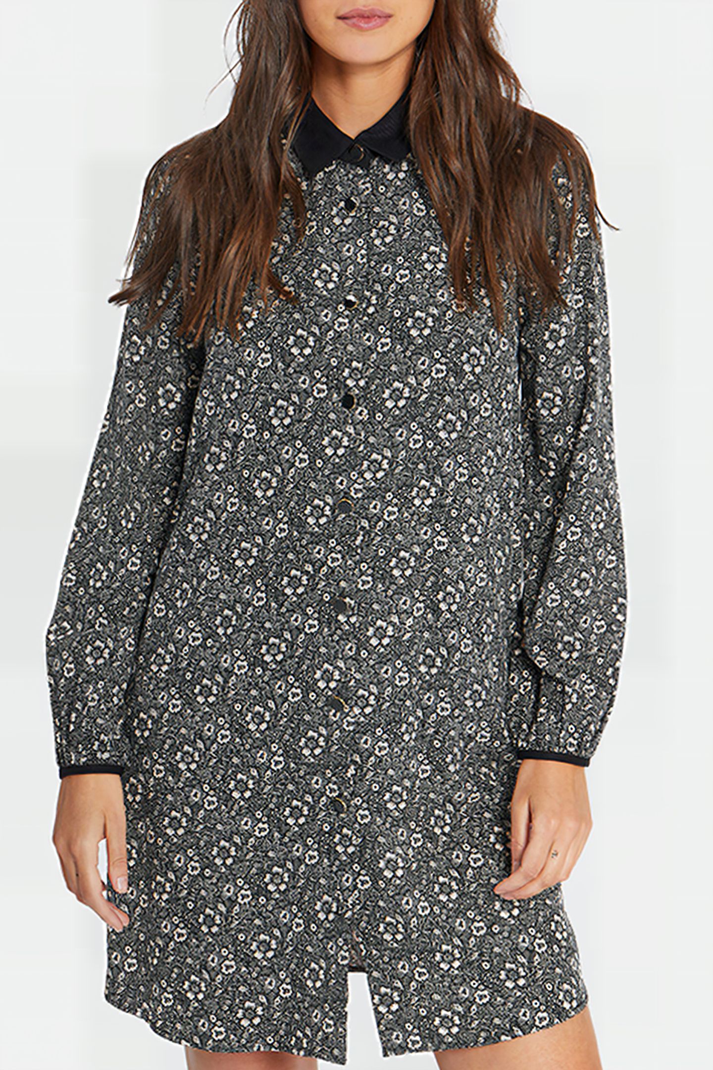 BLACK GRAPHIC FLOWER PRINT SHIRT-DRESS 1