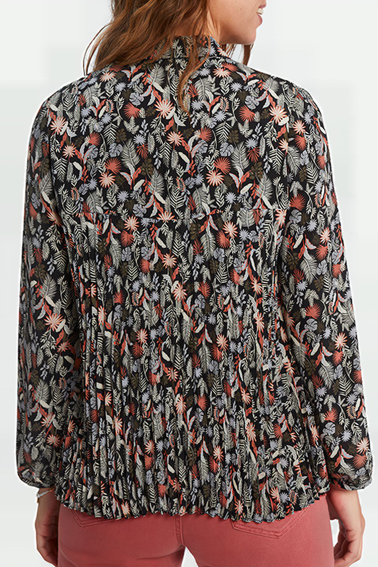 BLACK PLANT PRINT PLEATED SHIRT 2