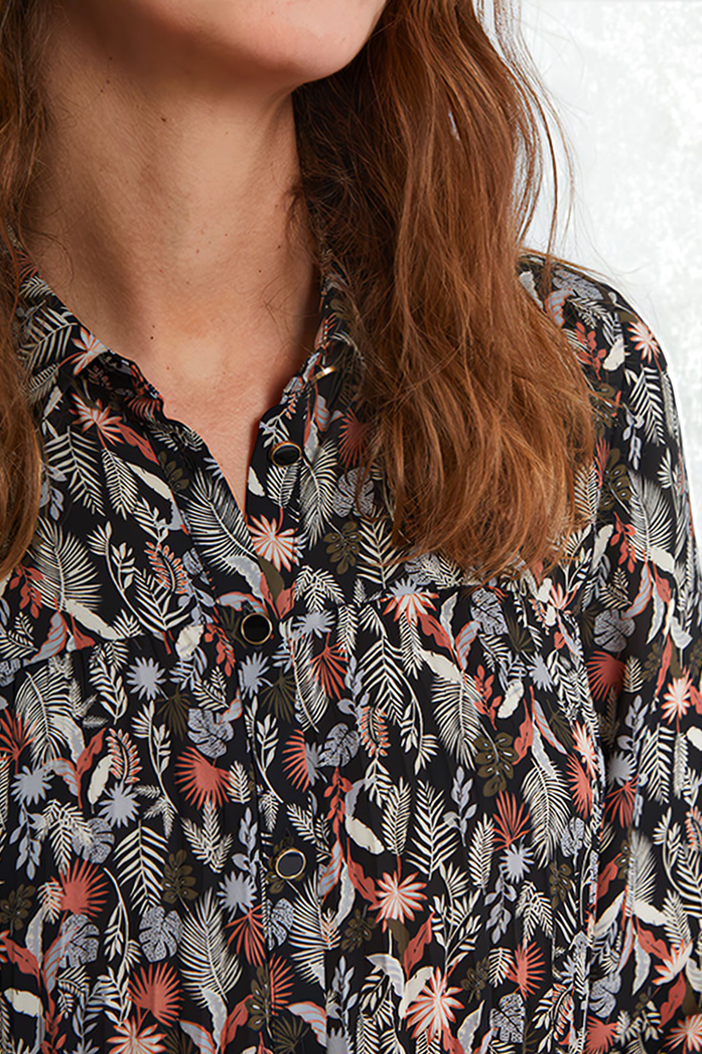 BLACK PLANT PRINT PLEATED SHIRT 6