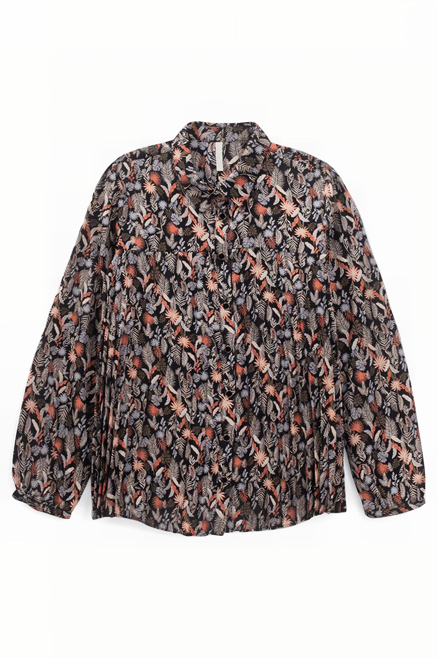 BLACK PLANT PRINT PLEATED SHIRT 4