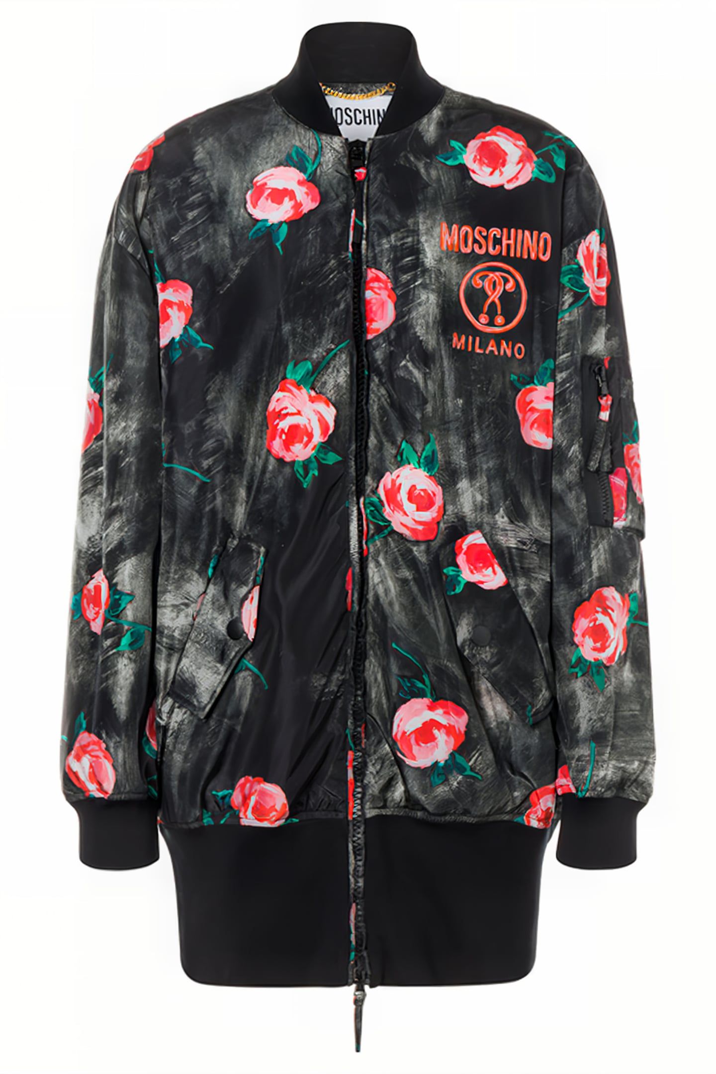 PAINTED FLOWERS NYLON BOMBER JACKET BLACK 3