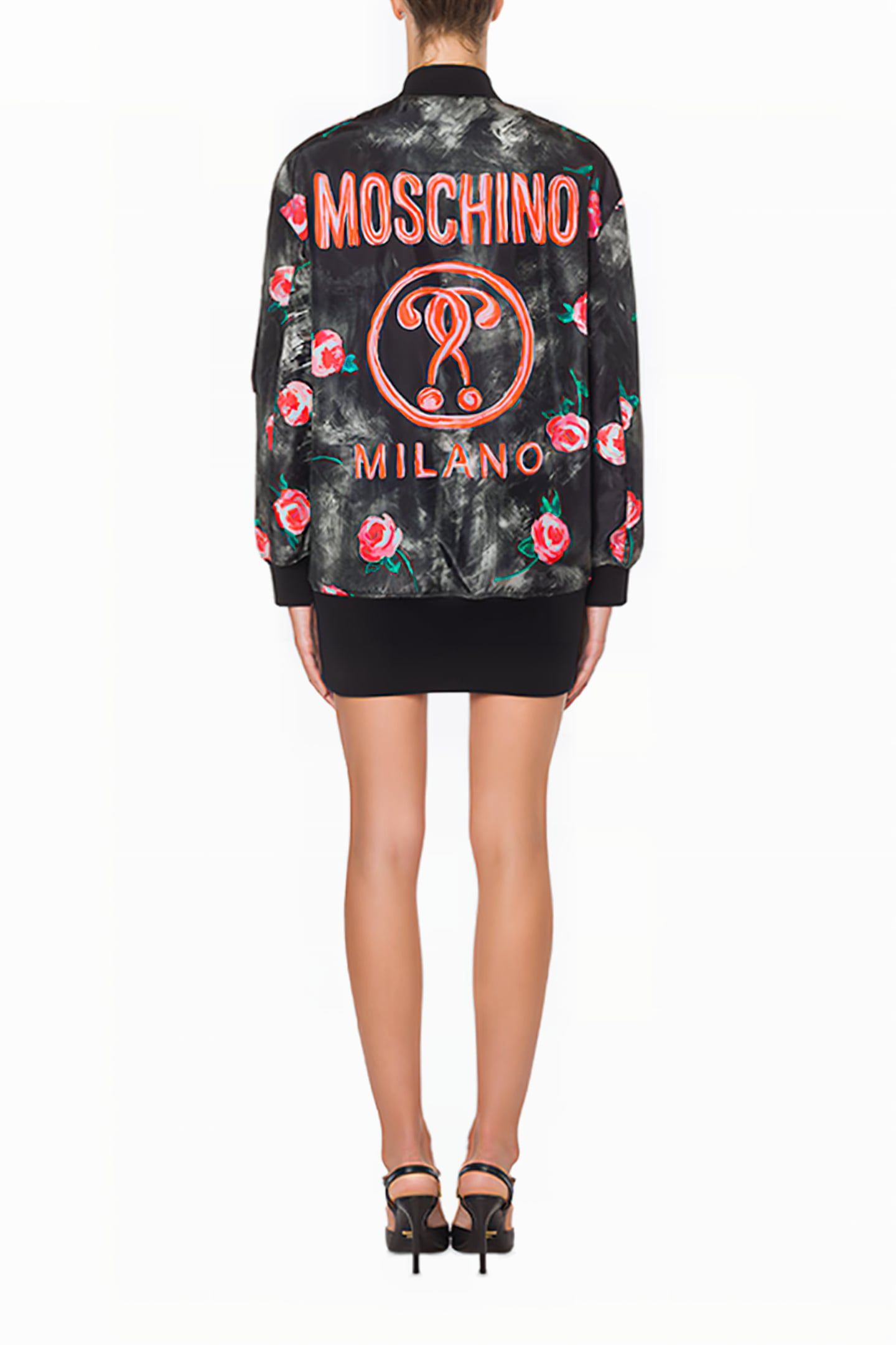 PAINTED FLOWERS NYLON BOMBER JACKET BLACK 2