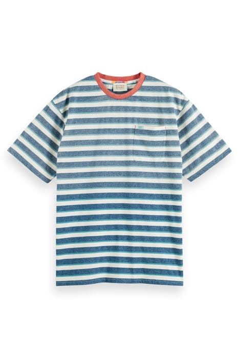 YARN DYE STRIPE POCKET T-SHIRT OFF WHITE / HARBOUR TEAL MULT 1