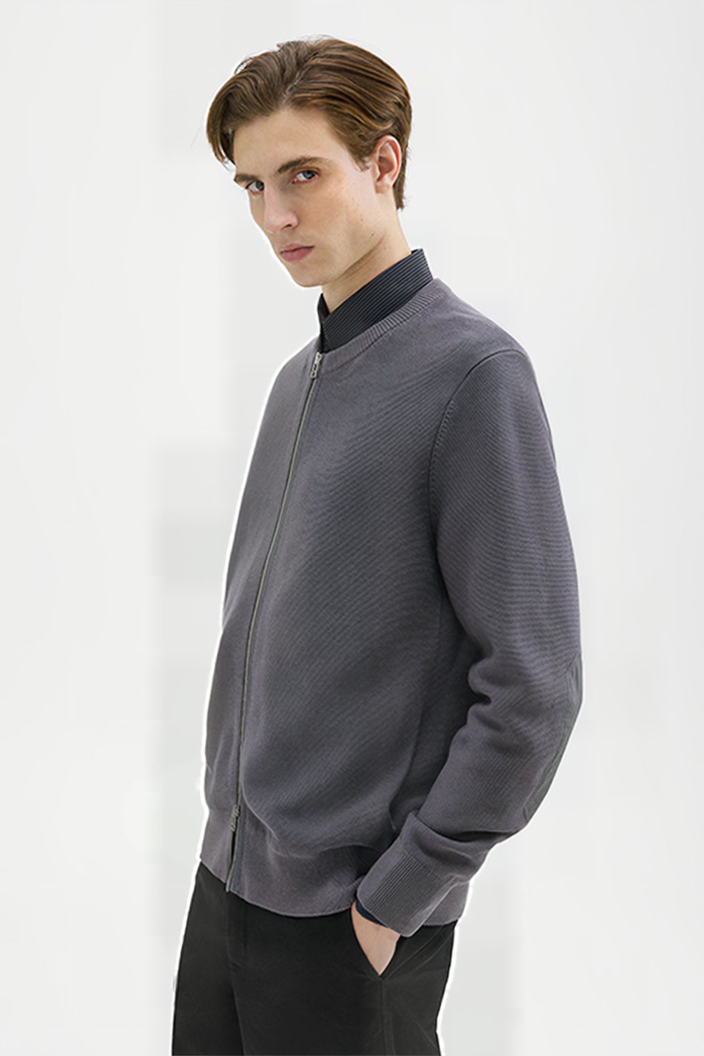 NYLON-WOOL COMBO CARDIGAN GRAPHITE 2