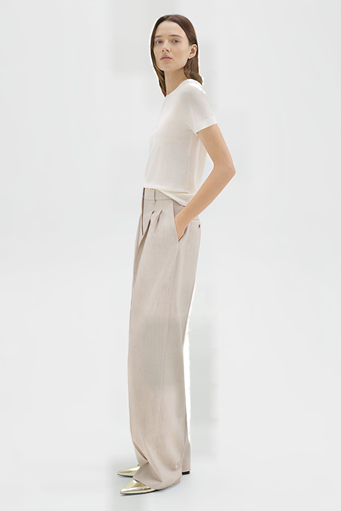 DOUBLE PLEAT PANT IN GOOD WOOL SAND MELANGE 2