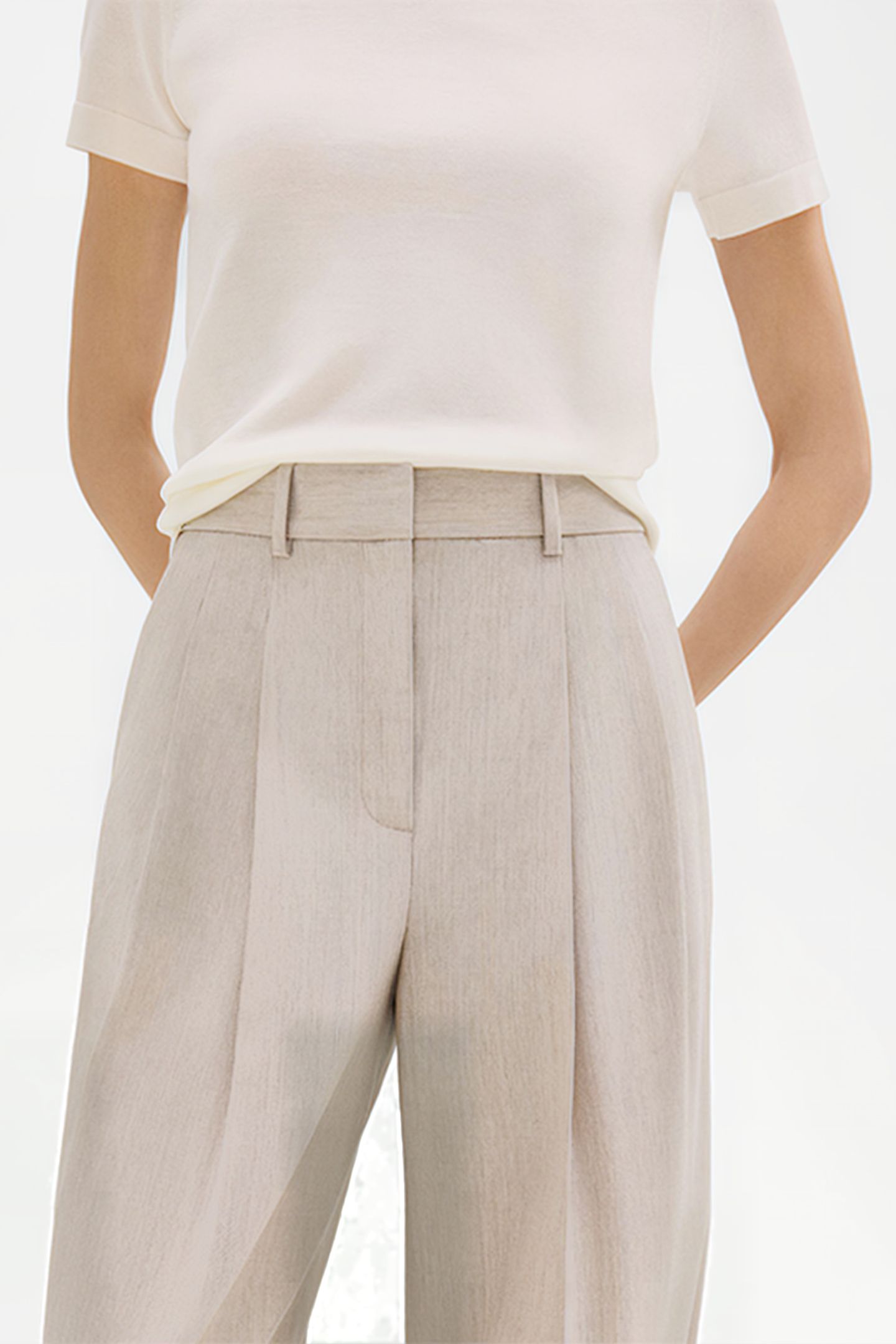 DOUBLE PLEAT PANT IN GOOD WOOL SAND MELANGE 3