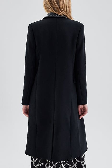 BLACK LONG COAT WITH STUDDED ROCK COLLAR BLACK 2