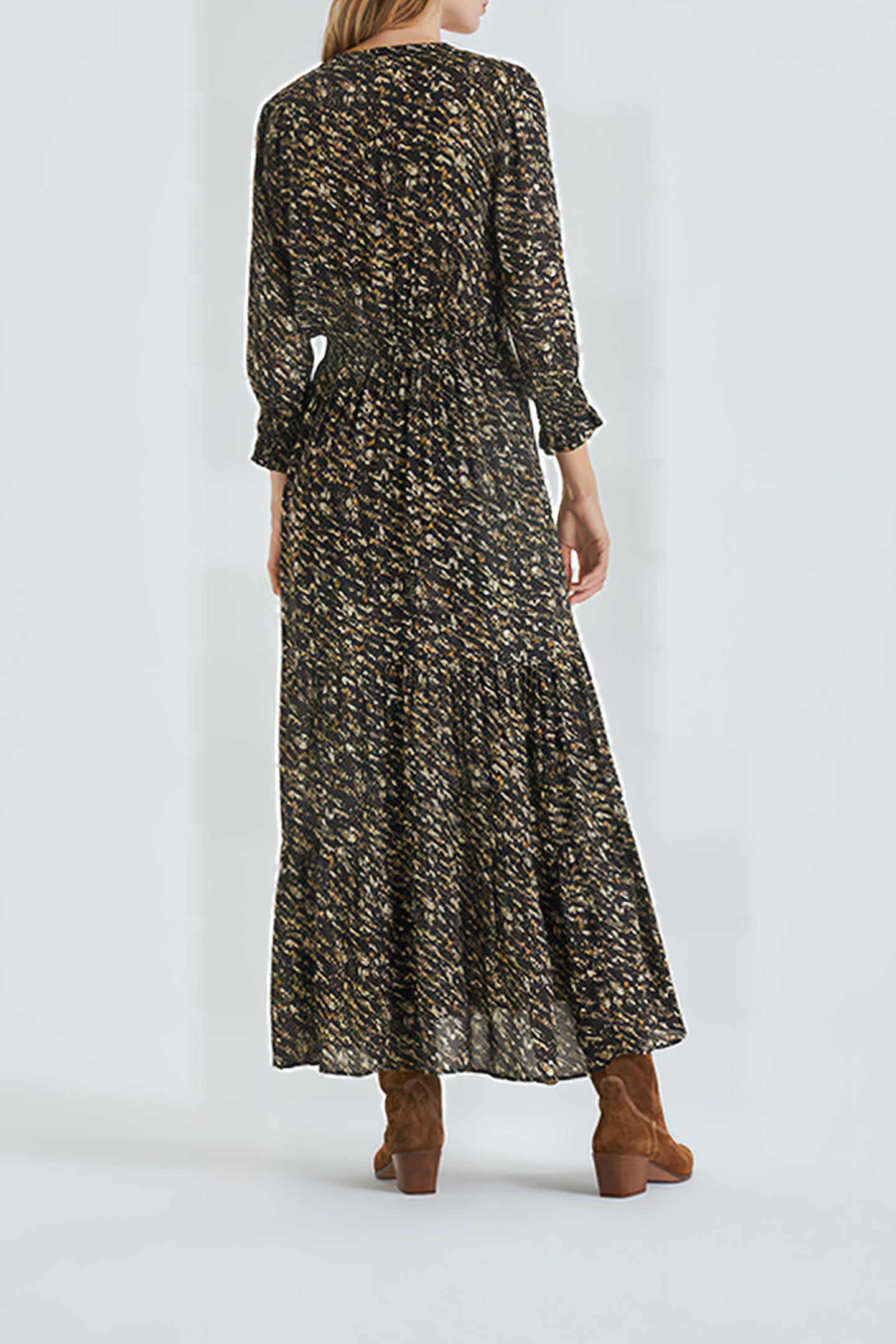 BLACK FUSAIN PRINT LONG DRESS BLACK 2