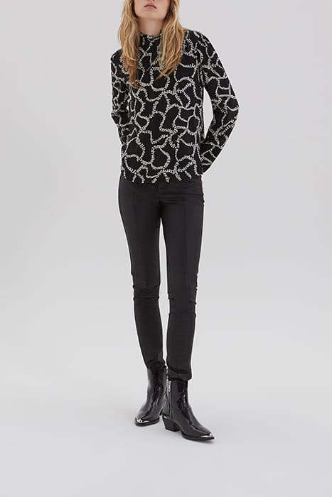 BLACK BLOUSE WITH ECRU SLALOM PRINT BLACK 3