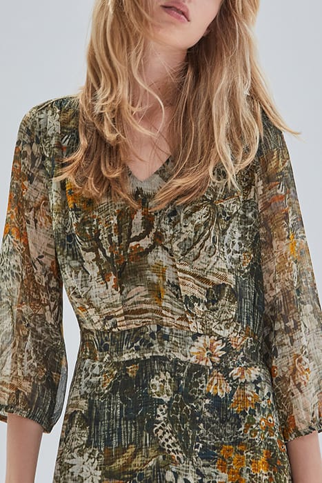 KHAKI LANDSCAPE PRINT LONG DRESS KHAKI 4
