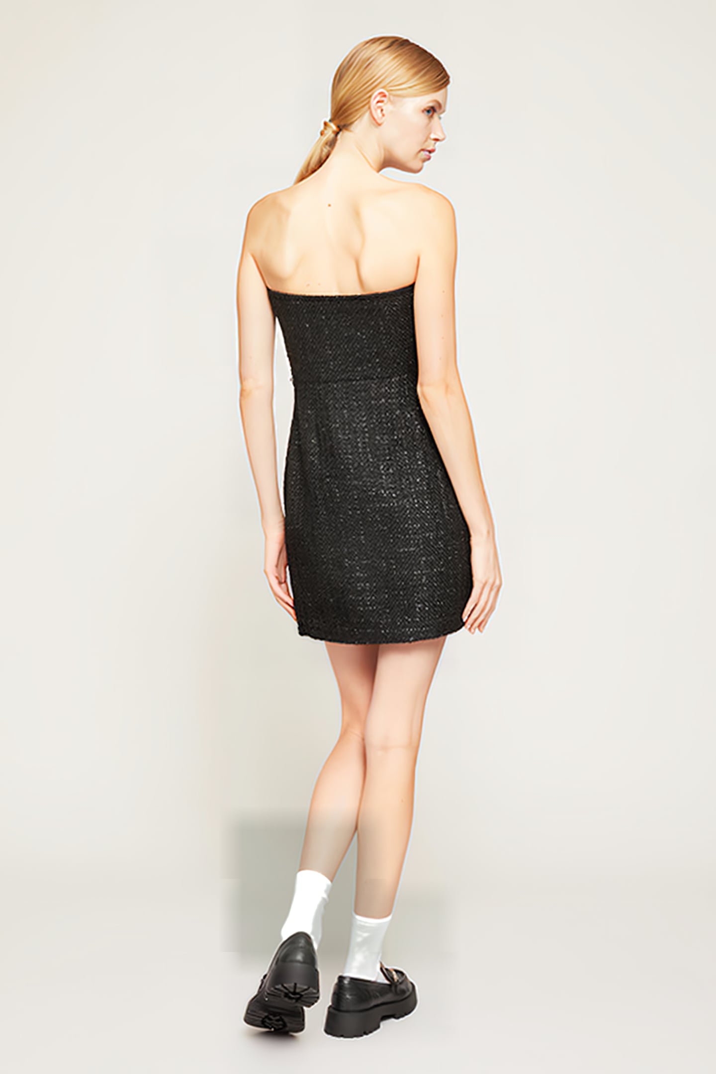 SHORT LUREX TWEED BUSTIER DRESS BLACK 2