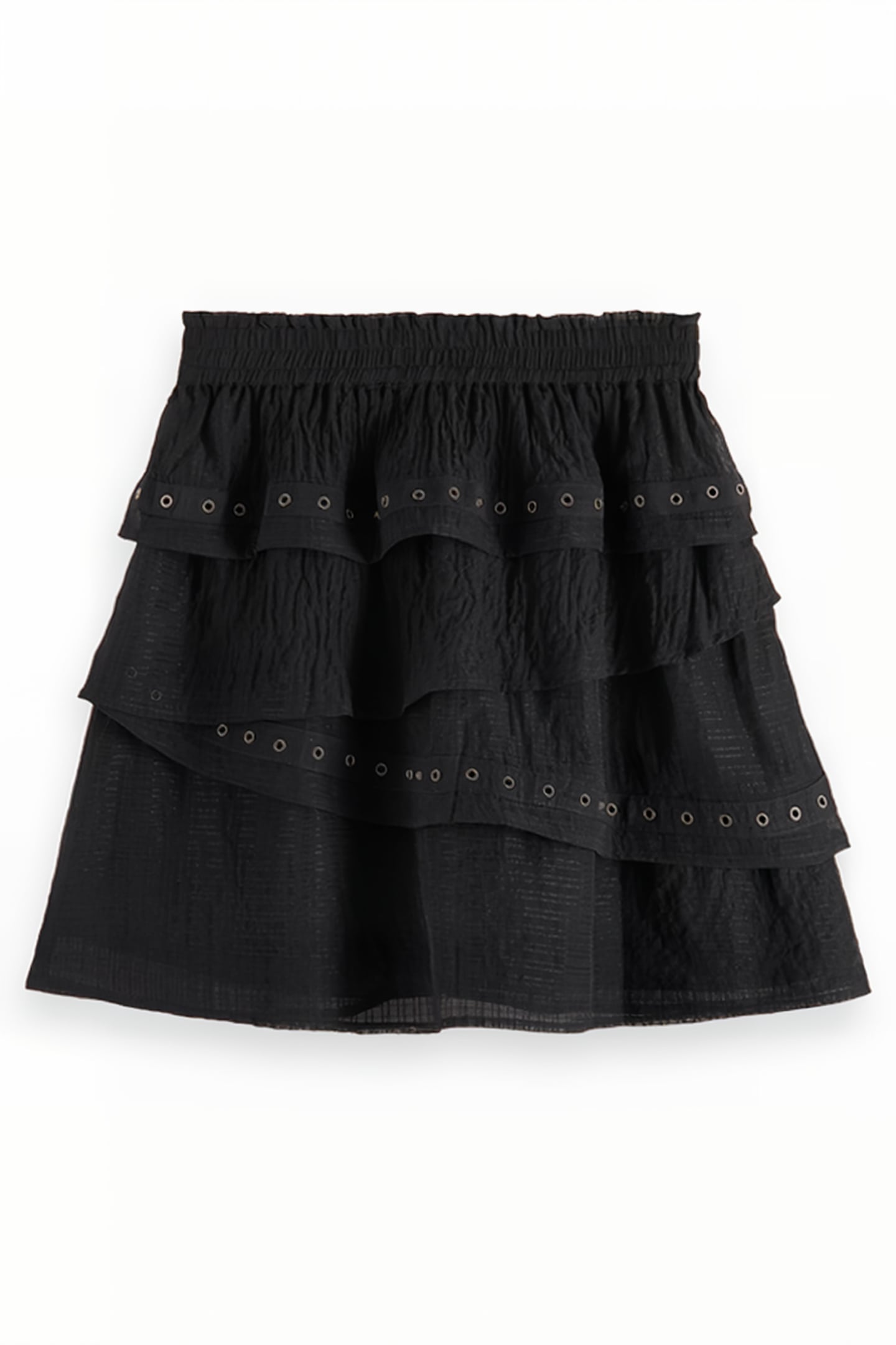 LAYERED HIGH-RISE MINI SKIRT WITH EYELET DETAIL EVENING BLAC 2