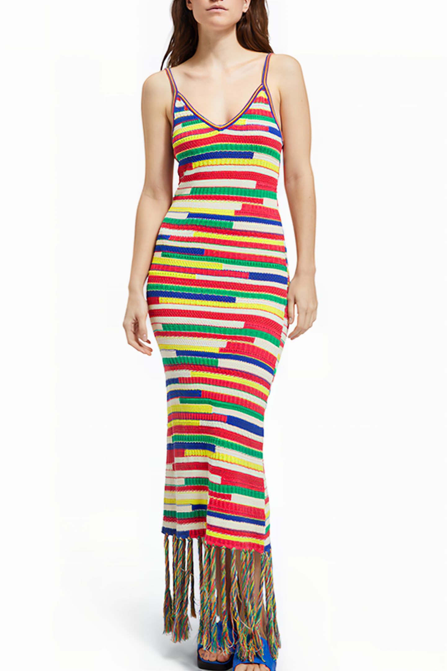 MULTICOLOURED INTARSIA KNITTED DRESS MULTI STRIPE 1