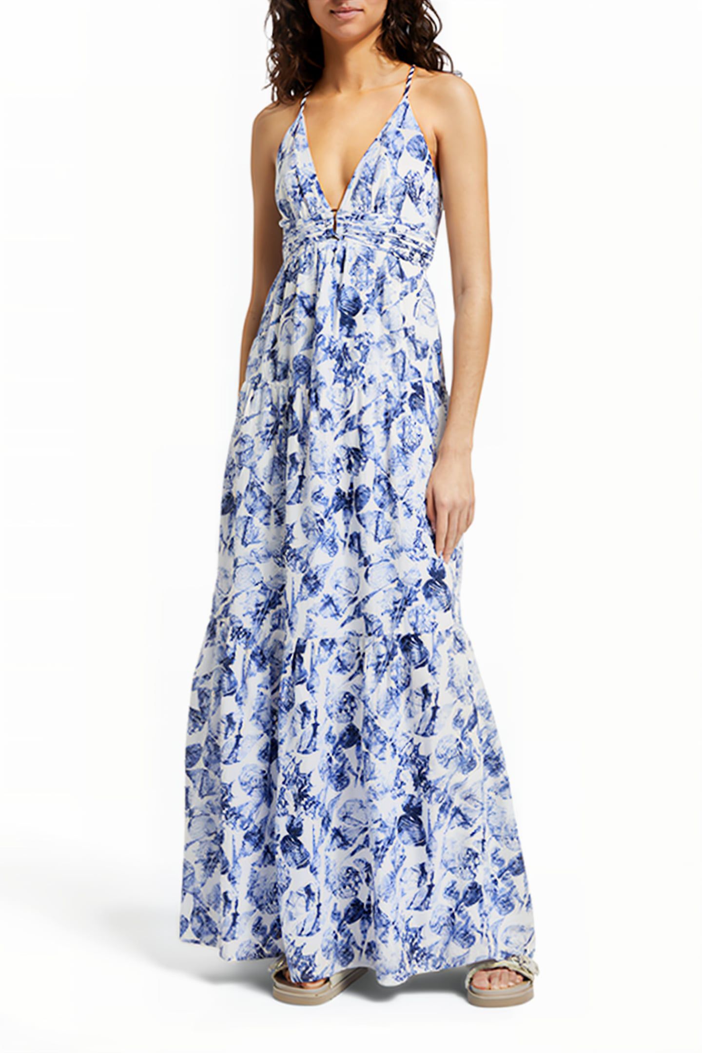 WAISTED MAXI DRESS SHELL BATIK BLUE 5
