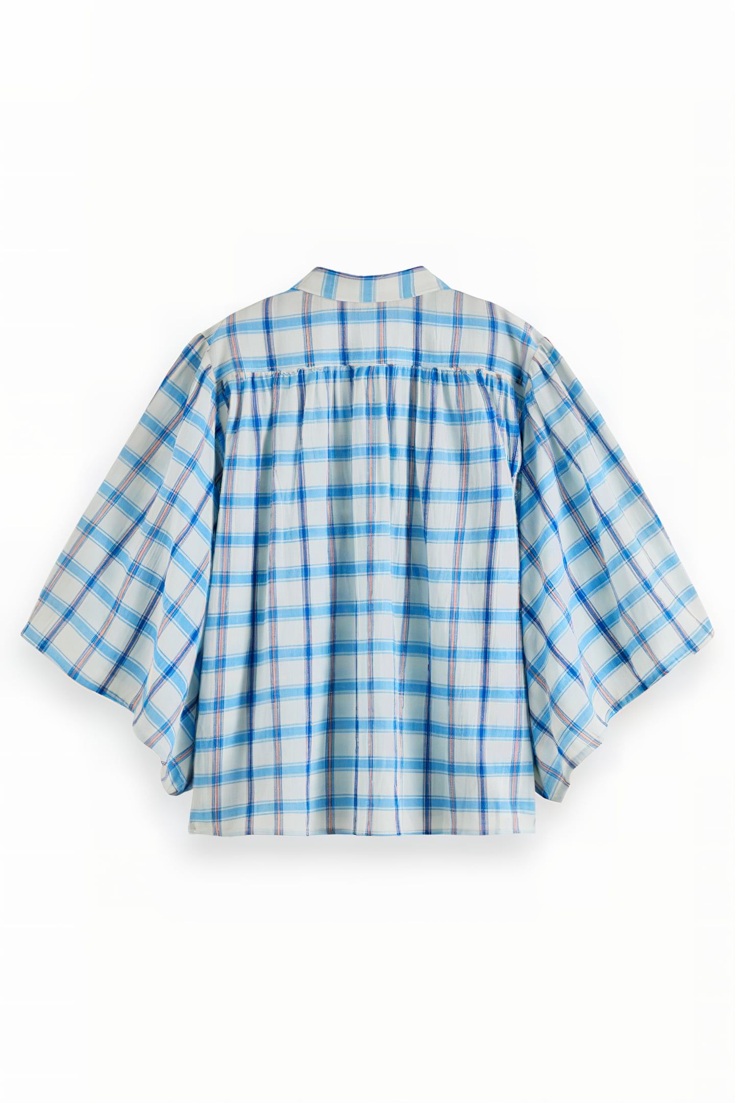 CHECKED BALLOON SLEEVE SHIRT SKY BLUE CHECK 2