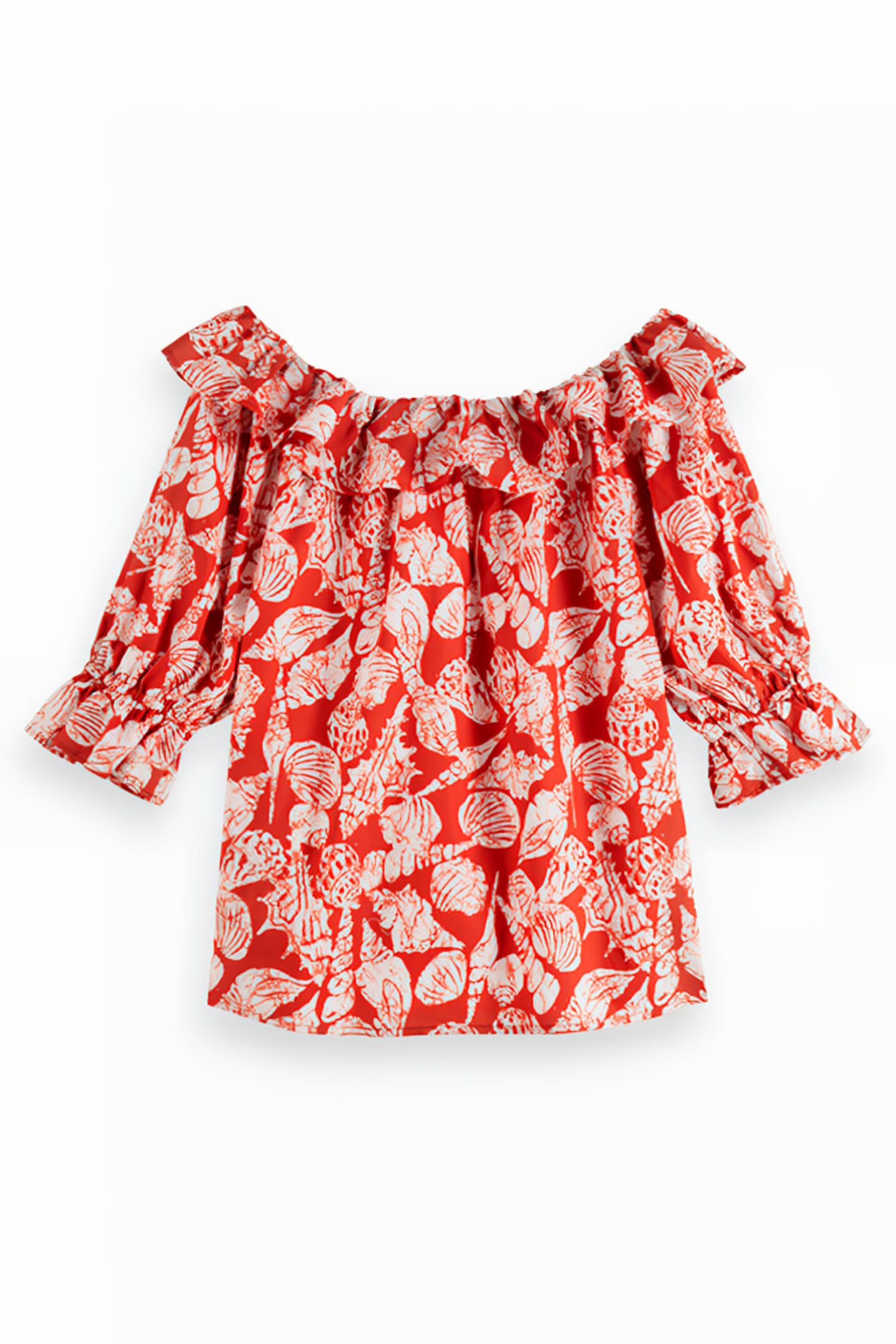 OFF SHOULDER TOP WITH RUFFLES SHELL BATIK TERRACOTTA 2