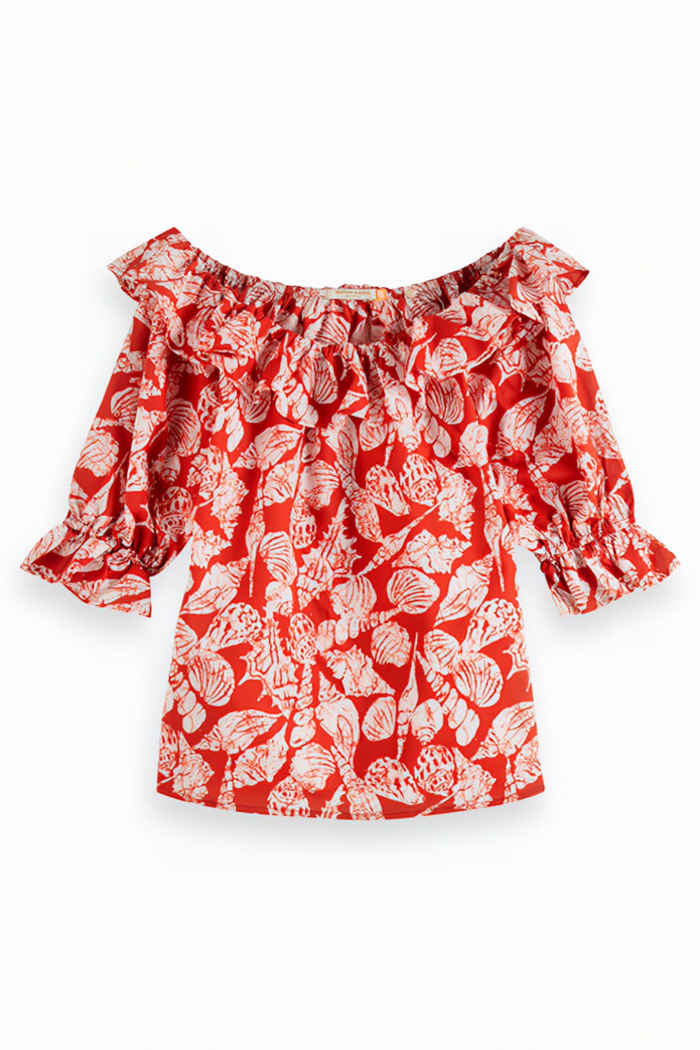 OFF SHOULDER TOP WITH RUFFLES SHELL BATIK TERRACOTTA 1