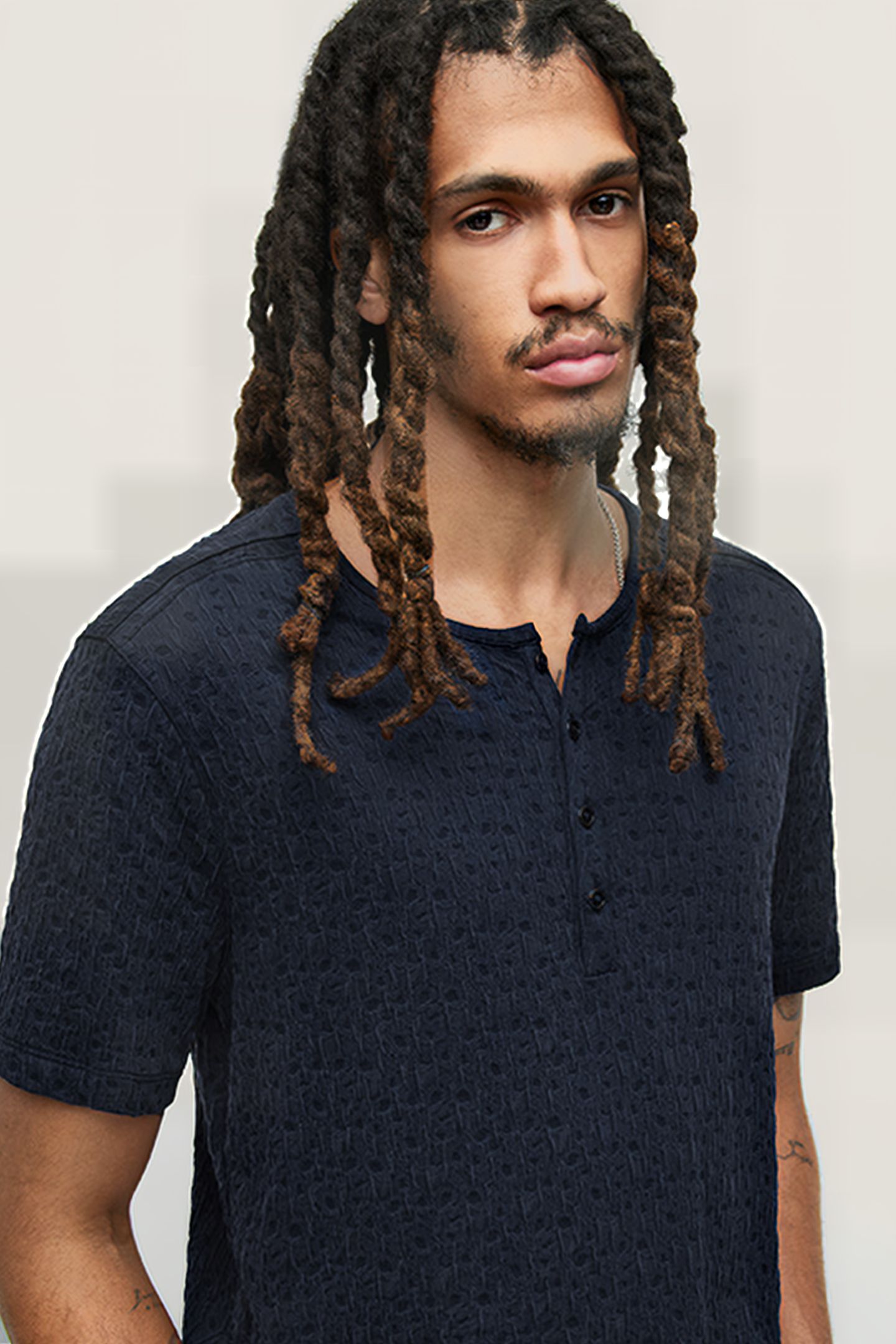 STANTON REGULAR FIT SS HENLEY WITH TEXTU INK BLUE 2