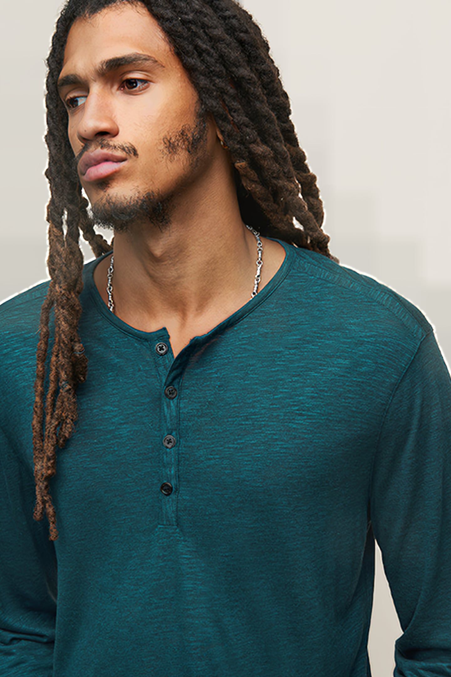 DANVILLE REGULAR FIT LS HENLEY WITH PLAC PEACOCK BLUE 2