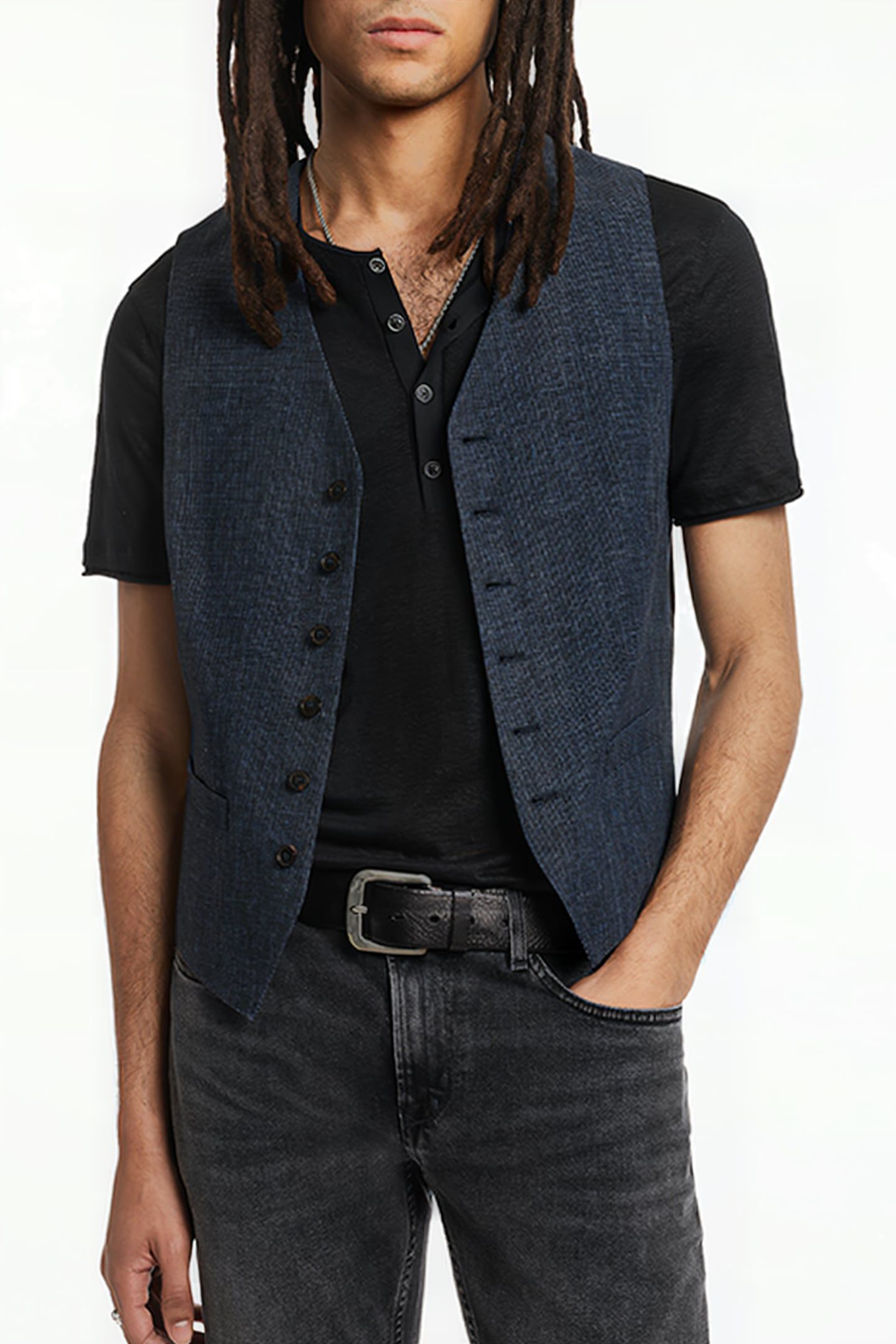 FRONT BODY DARTS VEST WITH WELT HIP POCK INK BLUE 1