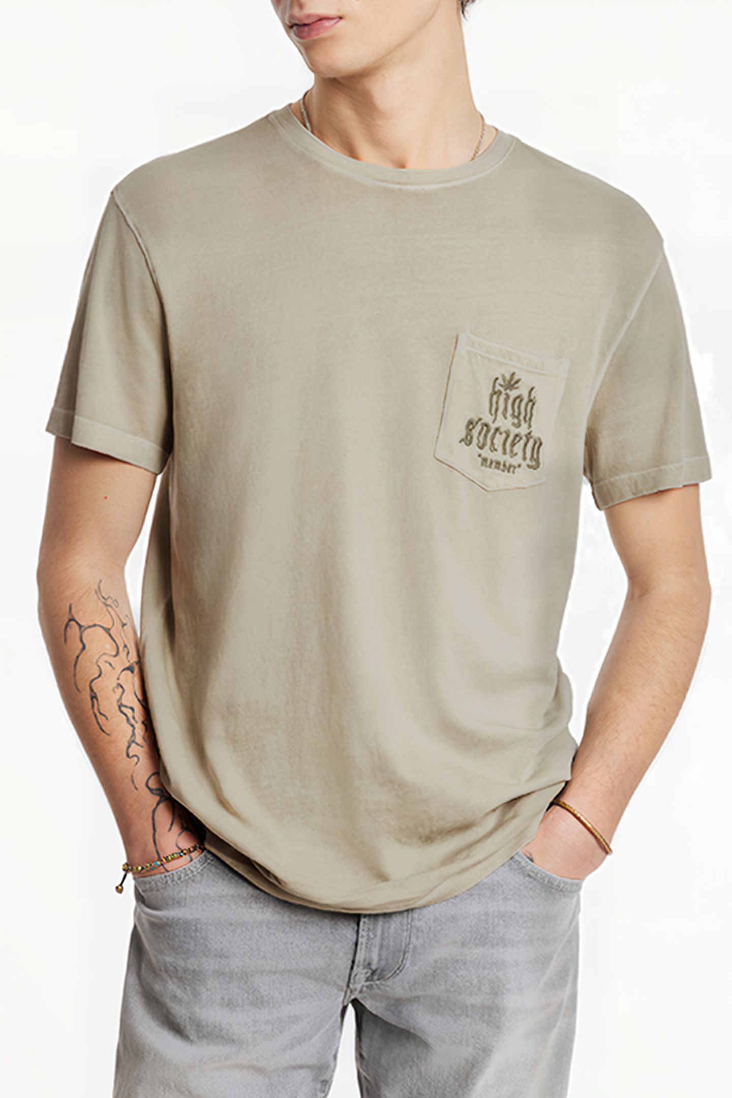 SS CREW POCKET TEE - HIGHSOCIETY FOSSIL GREY 1