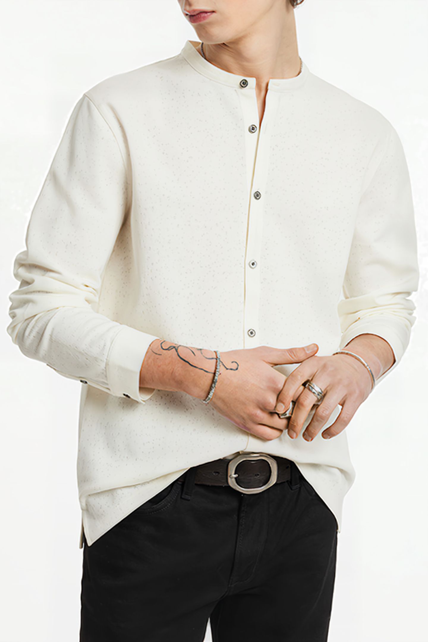 YANCEY REGULAR FIT LS STAND COLLAR SHIRT WHITE 1