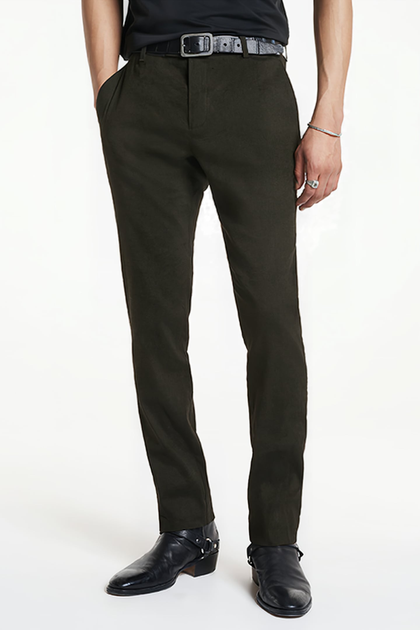 SLIM FIT PANTS WITH WELT HIP POCKET AND KELP 1