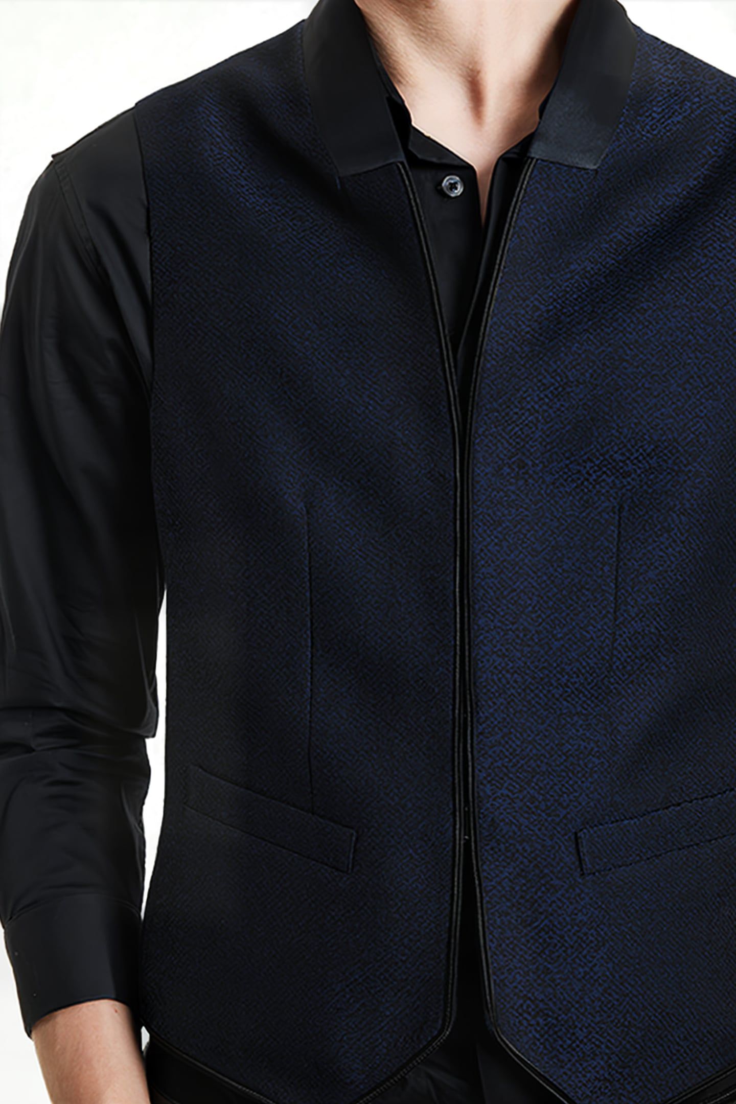 SHAWL COLLAR H B CLOSURE VEST BLUE BLACK 3