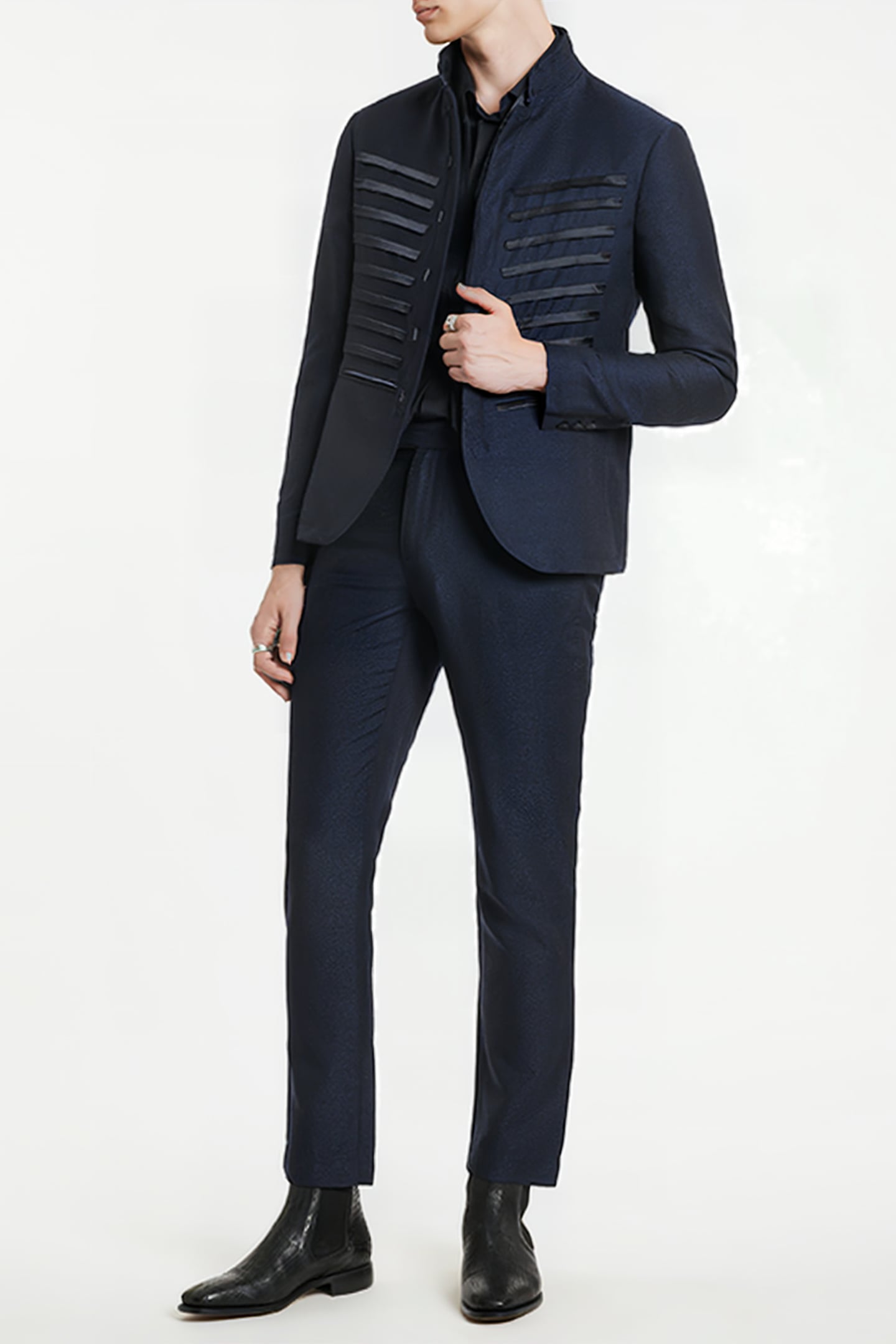 SLIM FIT PANTS WITH WELT HIP POCKET AND BLUE BLACK 3
