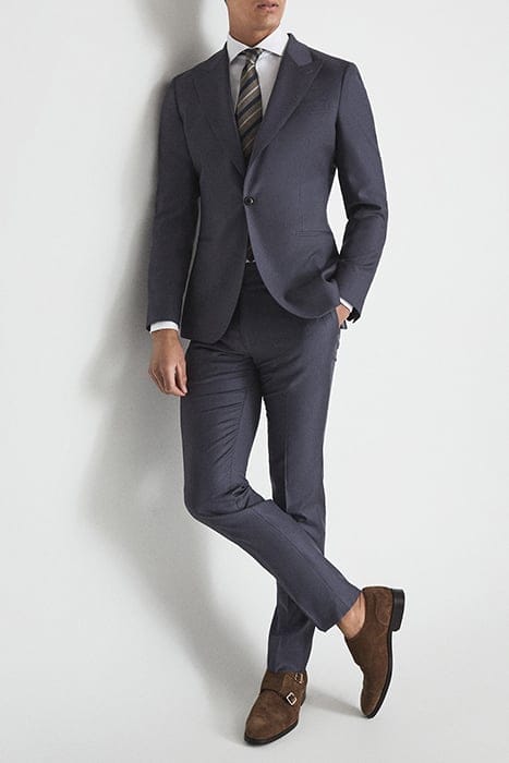 HIKED WOOL SUIT PANTS — BLUE 3